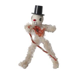 Vintage Christmas Chenille Snowman & Candy Cane Pin Japan Spun Cotton